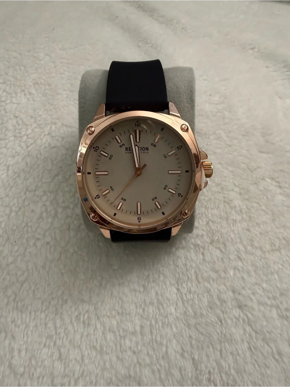 Reaction Kenneth Cole Rose Gold Case Black Strap Watch